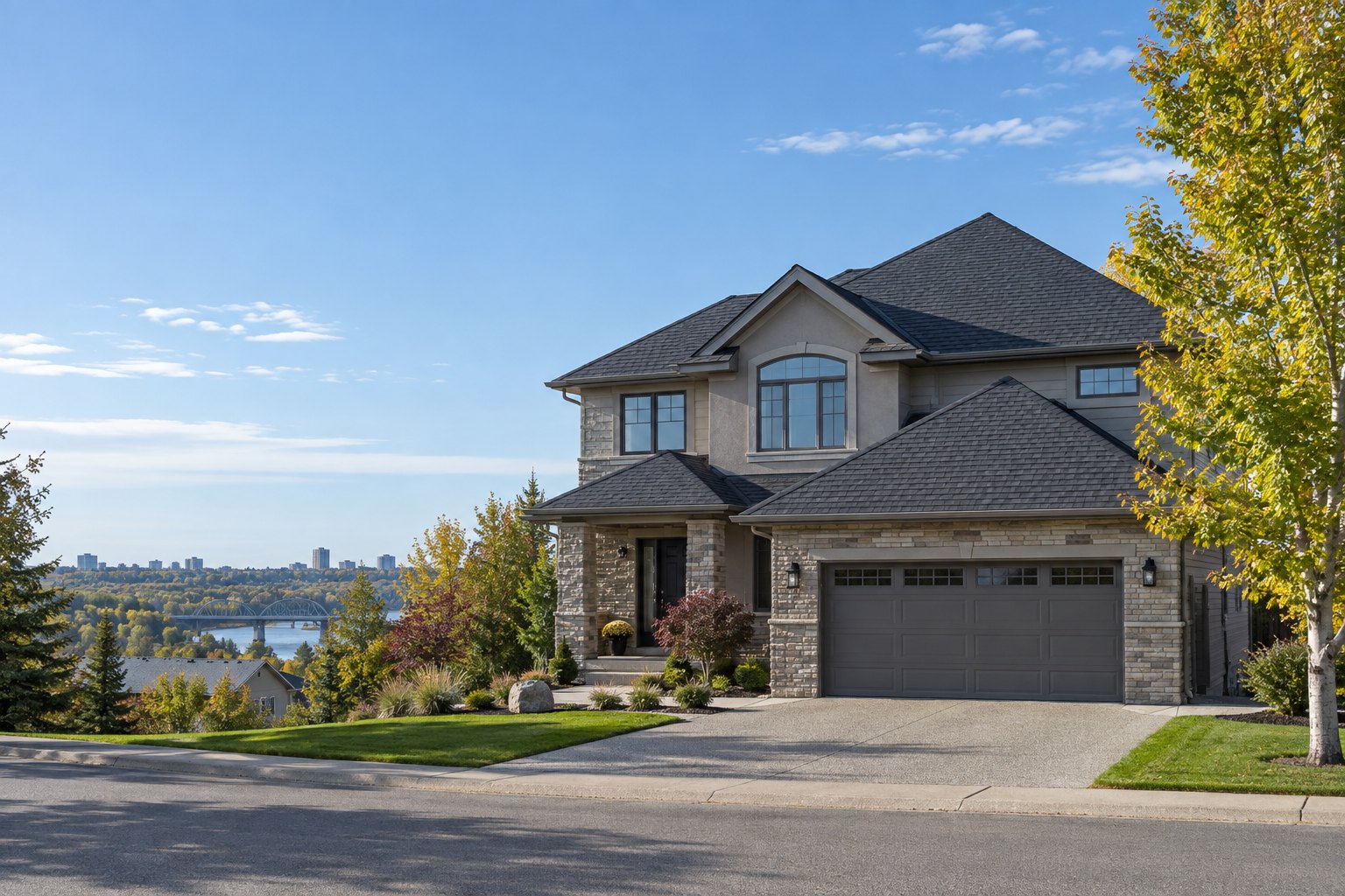 Dark architectural shingle roof on a Saskatoon home